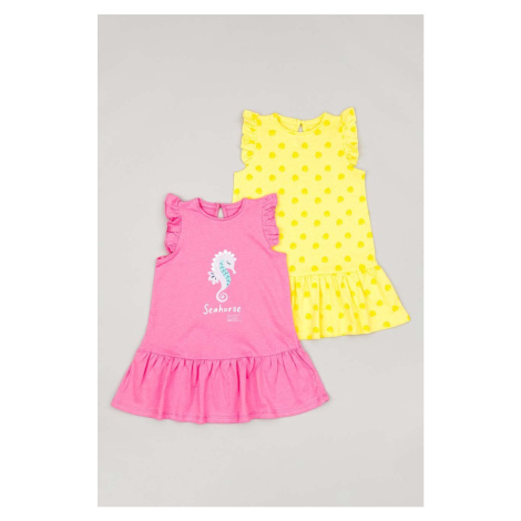 Detské bavlnené šaty zippy 2-pak ružová farba, mini, áčkový strih