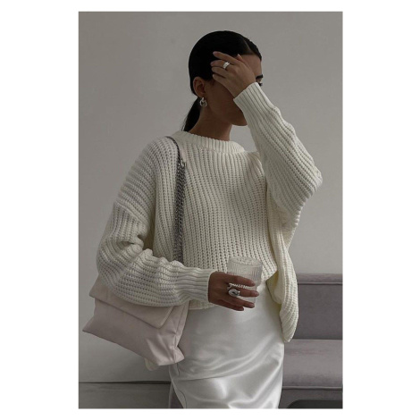 Madmext Cream Crew Neck Basic Sweater