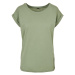 Build Your Brand Voľné dámske tričko s ohrnutými rukávmi - Jemne šalviová