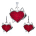 Strieborný set 925 prívesku a náušníc - červené zirkónové srdce, čertík