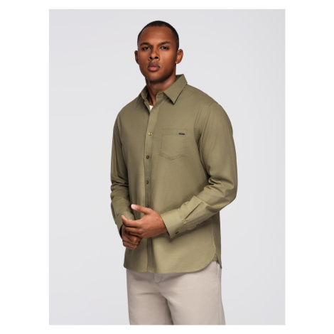 Ombre Men's cotton shirt with pocket REGULAR FIT - olive