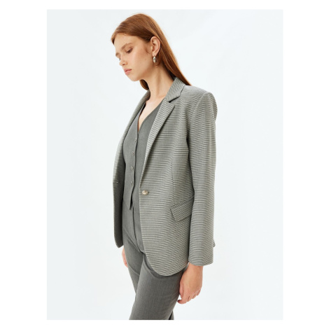 Koton Blazer Jacket Double Breasted Reverse Collar Flap Pocket Detailed