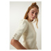 Happiness İstanbul Cream Soft Textured Seasonal Knitwear Blouse