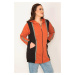 Şans Women's Plus Size Orange Zipper And Hood Detailed Color Combination Sweatshirt