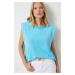 Happiness İstanbul Women's Vivid Blue Padded Sleeveless Knitted T-Shirt