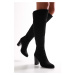 Shoeberry Women's Gila Black Suede Heeled Boots Black Suede