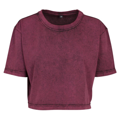 Build Your Brand Dámske crop top tričko Acid Washed - Berry / čierna