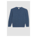 DEFACTO Boy's Indigo Crew Neck Basic Plain Sweater