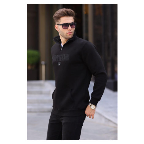 Madmext Black Printed Sweatshirt with Zipper Detail 6003