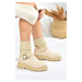 Fox Shoes Beige Thick Soled Daily Knitwear Women's Boots