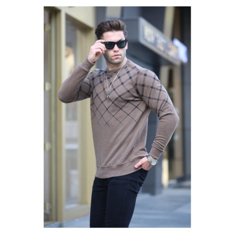 Madmext Camel Patterned Crewneck Knitwear Sweater 6019