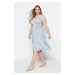 Trendyol Curve Blue Floral Pattern Woven Dress