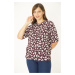 Şans Women's Plum Woven Viscose Fabric Front Pat with Buttons Short Sleeve Shirt