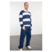 Trendyol Indigo Oversize/Wide Cut Striped Polo Neck Sweatshirt