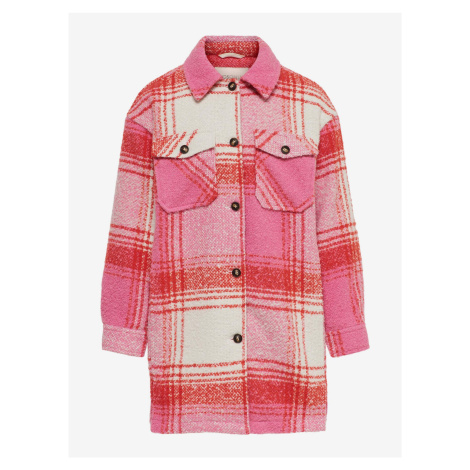 Ružová dievčenská kockovaná košeľová bunda ONLY Anja