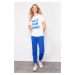 Trendyol Saks Slogan Printed Basic Jogger Knitted T-shirt Sweatpants Bottom-Top Set