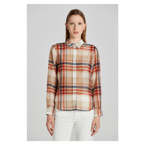 BLÚZKA GANT REG CHECKED COTTON SILK SHIRT DARK KHAKI