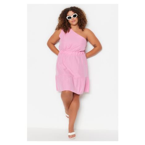Trendyol Curve Pink One-Shoulder Woven Dress