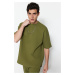 Trendyol Limited Edition Khaki pánske oversize 100% bavlnené s etiketou, textúrované basic hrubé