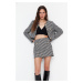 Trendyol Black Button Detailed Houndstooth Patterned Mini Woven Skirt