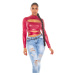 Sexi top Koucla Wetlook Crop Top s výrezom BORDEAUX Einheitsgroesse