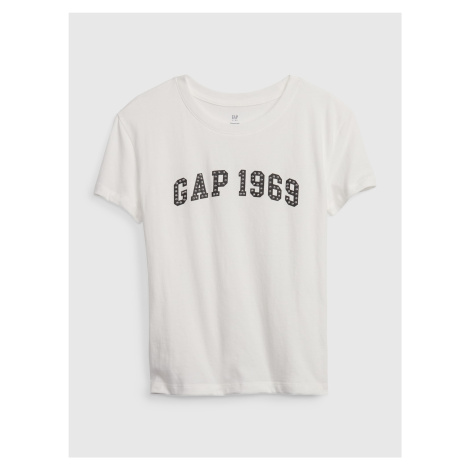 Biele dievčenské bavlnené tričko s logom GAP