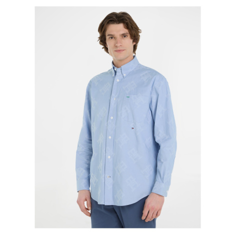 Light Blue Men's Patterned Shirt Tommy Hilfiger Premium Oxfor - Men