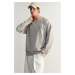 Trendyol Gray Premium Oversize/Wide Cut Text Embroidered Thick Cotton Sweatshirt