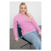 Trendyol Curve Pink Stripe Detailed Knitwear Sweater