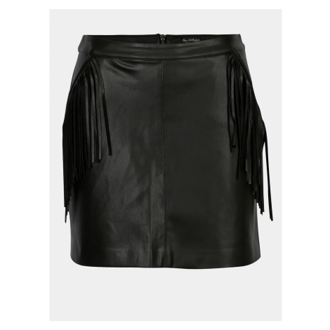 Čierna koženková mini sukňa so strapcami Miss Selfridge