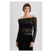 DEFACTO Slim Fit Off Shoulder Long Sleeve Lace T-Shirt