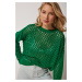 Happiness İstanbul Women's Vivid Green Openwork Seasonal Knitwear Blouse