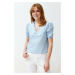 Trendyol Blue Collar Detailed Woven Blouse