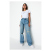 Trendyol Blue Pale Effect Vintage Ripped Detailed Low Waist Wide Leg Jeans