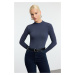 Trendyol Indigo Fitted High Neck Long Sleeve Ribbed Stretchy Knitted Blouse