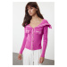 Trendyol Pink Color Block Turn-down Collar Knitwear Cardigan