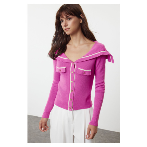 Trendyol Pink Color Block Turn-down Collar Knitwear Cardigan