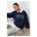 Trendyol Navy Blue Thick Inner Fleece Color Block Polo Neck Regular Fit Knitted Sweatshirt