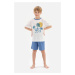 Dagi Boy White Printed Short Sleeve Shorts Pajamas Set