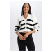 DEFACTO Regular Fit Striped V-Neck Cardigan