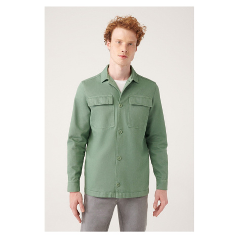 Avva Men's Green Covered Pocket Piece Dye Comfort Fit Relaxed Cut Coat