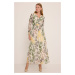 Bigdart Women&#39;s Green Yellow Floral Patterned Chiffon Dress 2134