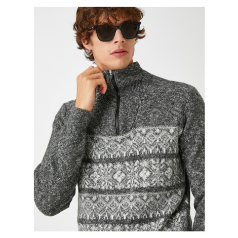 Koton Jacquard Sweater High Neck Zipper Detail