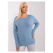 Blue plus-size knitted sweater with a classic pattern