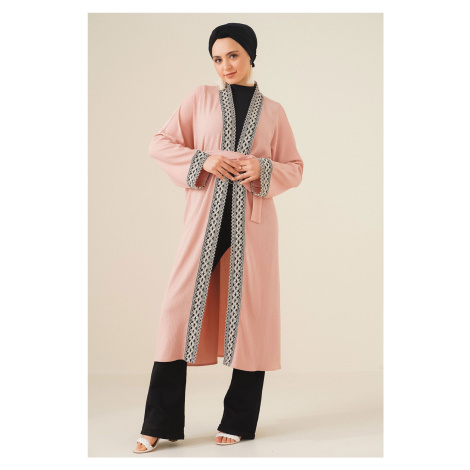 Bigdart 5865 Knitted Long Kimono with Embroidery - Powder