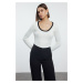 Trendyol Ecru Ribbed Pool Collar Color Block Knitwear Sweater