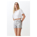 Trendyol Grey Ripped Denim Shorts