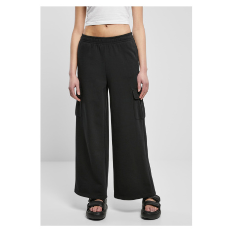 Women's Terry Trousers Highwaist Wide Leg Cargo Black Urban Classics