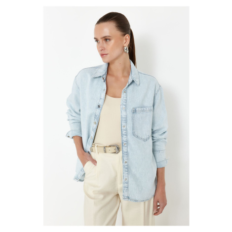 Trendyol Light Blue Lyocell Oversize Denim Shirt