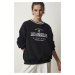 Happiness İstanbul Women's Black Embroidered Raised Knitted Sweatshirt